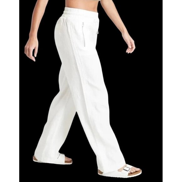 Athleta Pants - Athleta Cabo Linen Wide Leg Pant Calla Lily White Size 6  With Elastic Waist